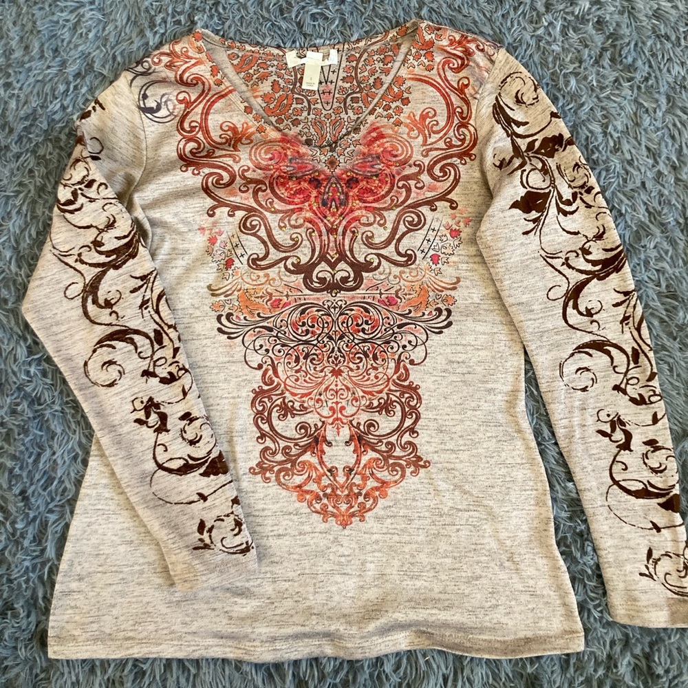 Dress Barn Y2K "Boho design" embellished rhinestone small fitted top